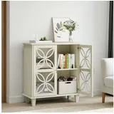 BBWL Stauraumschrank mit Glastüren und Stauraum freistehender Schrank MDF creme Sideboard verstellbare Einlegeböden Küchenschrank Retro Design