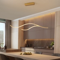 Pendelleuchte Esstisch Esstischlampe LED Modern Hängelampe, Dimmbare mit Fernbedienung Wellenförmig Design Wohnzimmerlampe Hängeleuchte Höhenverstellbar für Küche Büro Arbeitszimmer (Gold, L100cm)