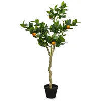 Spetebo Orangenbaum Kunstpflanze im schwarzen Topf - 118 x