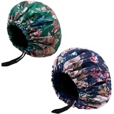 PEONNYT Seidenmütze für Frauen, groß, Satin, Nachtschlaf, für langes und lockiges Haar, verstellbare Mütze, ländliche Größe, doppellagig, 2er-Pack BG - 23