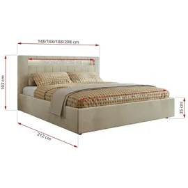 mks möbel Polsterbett mit Bettkasten - beige - Maße (cm): B: 168 H: 103