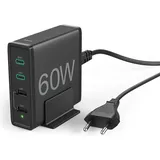 Hama Schnellladegerät 4 Ports 60 Watt, 4-fach (2x PD/QC USB-C, 2x USB-A), Schwarz