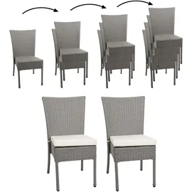 MCW Poly-Rattan Stuhl G19 2er-Set Grau Kissen Creme
