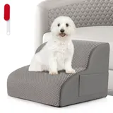 GYMAX Hundetreppe für kleine Hunde, Haustiertreppe 30 cm hoch für Bett & Sofa, Hunderampe aus hochdichtem Schaumstoff mit Waschbarem Bezug & Rutschfestem Boden, 2 Stufen
