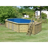 Woodfeeling Karibu Pool 4 Set B inkl. Filteranlage Skimmer mit Sonnenterrasse