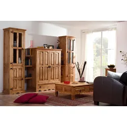 Original Mexico TV-Wohnwand - Fernsehschrank und Vitrinen - Pinie massiv - Landhausstil - versenkbare Türen