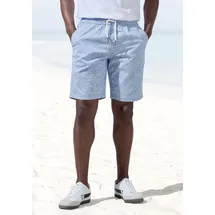 John Devin Shorts JOHN DEVIN "- Sommer Bermuda mit Blätter-Print", Herren, Gr. M, N-Gr, blau (blau bedruckt), Web, Obermaterial: 97% Baumwolle, 3% Elasthan, bedruckt, regular fit kurz, Hosen Shorts, kurze Schlupfhose aus elastischer, gewebter Baumwollqualität