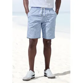 John Devin Shorts JOHN DEVIN "- Sommer Bermuda mit Blätter-Print", Herren, Gr. M, N-Gr, blau (blau bedruckt), Web, Obermaterial: 97% Baumwolle, 3% Elasthan, bedruckt, regular fit kurz, Hosen Shorts, kurze Schlupfhose aus elastischer, gewebter Baumwollqualität