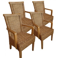 Esszimmer Stühle Set mit Armlehnen 4 Stück Rattanstühle braun Perth Korbstuhl Se