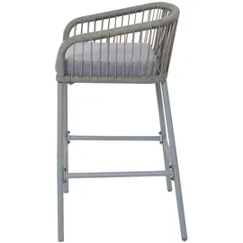 Mendler 2er-Set Rope-Barhocker HWC-O22, Tresenhocker, Outdoor Sitzpolster Seilgeflecht Metall ~ hellgrau, Kissen hellgrau