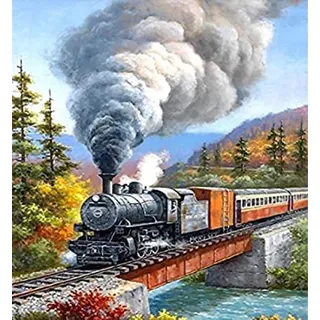 Eiialerm Kreuzstich Stickpackungen Dampflokomotive DIY Vorgedruckt Kreuzstich Stickbilder 11CT Sticken Set für Erwachsene Anfänger Home Decor 40x50cm