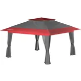 Wiltec Faltpavillon Moskitonetz 4 x 4 m grau rot, Gartenpavillon mit Rädern und Mückennetz, Partyzelt mit One Push-Technik und verstellbaren Beinen