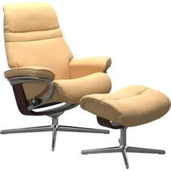Relaxsessel STRESSLESS "Sunrise", gelb, B:92cm H:105cm T:80cm, Sessel, mit Cross Base, Größe S, M & L, Holzakzent Braun