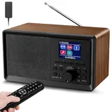 Wholede DAB Radio mit Fernbedienung - DAB Plus Radio mit Bluetooth, DAB+/FM Radio Retro Holz Digitalradio Küchenradio Radiowecker mit Zweifacher Alarm