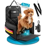 TIERBOX Deluxe Hunde-Autositz Set – inkl. Sicherheitsgurt, Leinenclip, 20 Kotbeutel + Spender – Ideal für kleine & mittelgroße Hunde – Komfortable Transportbox, Auto-Zubehör (Schwarz)