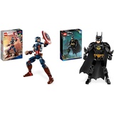 LEGO 76258 Marvel Captain America Baufigur, Superheld mit Schild & 76259 DC Batman Baufigur, Superhelden Action Figur und Dekoration