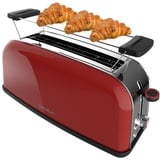 Cecotec Vertikaler Toaster 1 Langer Schlitz Toastin' time 850 Red Long, 850 W, 2 Scheiben Brot, 3,8 cm breiter Schlitz, Brötchenaufsatz und Krümelschublade, Edelstahl, Rot