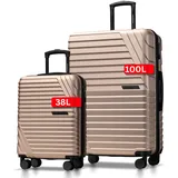 Cocoono Koffer Set 2 Teilig 77cm & Handgepäck Koffer 55x40x20cm in einem Set, Sehr robuste Reisekoffer mit sanften Rollen & TSA Schloss (Champagner, 2er Set)