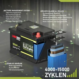 LANGZEIT Batterien LiFePO4 100Ah 12V Lithium Batterie Wohnmobil