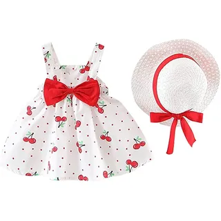 XINGENG Babykleidung Mädchen Sommer, Babykleidung Baby Mädchen Kleid Ärmelloses O-Neck-Kleid Blumenschleife Prinzessin Sommerkleider Festes Kleid (Rot, 6_Months) - 6-12 Monate