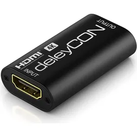deleyCON HDMI Repeater Signal Verstärker HDMI Verstärker 4K bis 18m - HDCP 3D Buchse zu Buchse - Schwarz