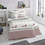 Traumschlaf Bettwäsche Hirsche grau – 80x80 cm – grau;rot