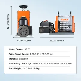 Vevor Kabelabisoliermaschine Elektrisch φ1,5-25mm Kabelschälmaschine 60W Abisoliermaschine 7 Abisolierkanäle Abisolierzange 65-Mn-Federstahl Klinge Ideal zum Abisolieren von Kupferdraht