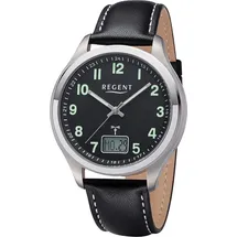 REGENT Herren Funkuhr Analog-Digital Lederarmband schwarz weiß UR1501562