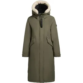 khujo Damen Wintermantel warmer Parka mit weichem Teddyfleece an der Kapuze, Taillenzugband und magnetischer Abdeckleiste Agneta-YM Light Moss Green Gr. XL - XL