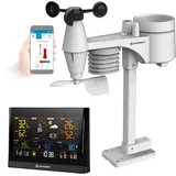 Bresser WLAN Comfort Wetterstation mit 7-in-1 Profi-Sensor und modernem Farbdisplay, Schwarz & Poolthermometer zur Wasser-Temperaturmessung, Schwarz