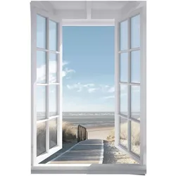 Poster REINDERS "Poster Fensterblick Nordsee", blau (farbe bild(er): blau), B:61cm H:91,5cm, Papier, Bilder