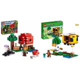 LEGO 21241 Minecraft Das Bienenhäuschen, Ostergeschenk Farm-Spielzeug mit baubarem Haus & 21179 Minecraft Das Pilzhaus, Spielzeug ab 8 Jahren, Geschenk mit Figuren von Alex, Mooshroom & Spinnenreiter