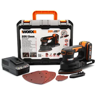 Worx WX822 Akku Detailschleifer 20V - Elektrische 20V Schleifmaschine für Holzmöbel, Türen, Ecken und Kanten - Schleifen mit Staubfangsack - PowerShare kompatibel - mit Akku & Ladegerät
