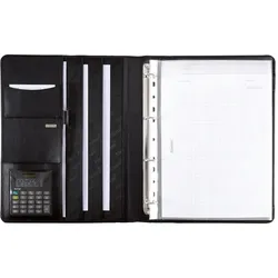 Ringbuchmappe ALASSIO "DIN A4, Cremona mit Schreibblock", Herren, schwarz, Glattleder, Dokumentenmappen, aus Leder