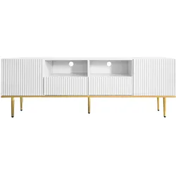 Merax Moderner TV-Schrank, TV-Möbel mit goldenen Füßen und goldenem Rand, Weiß