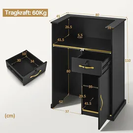 Barberpub Empfangstheke mit 1 Schublade & 1 Schrank, Abschließbar, Holz, Rezeptionstisch Rezeptionstheke Schmal, R9788(schwarz)
