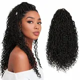 Faux Locs Curly Boho Braid Hair - Haarverlängerungen zum Flechten mit Crochet im Echthaar-Look Kanekalon - 500 g 120 Strähnen auf 5 Stück + 3 Zubehör inklusive (1B, 18" 45cm)
