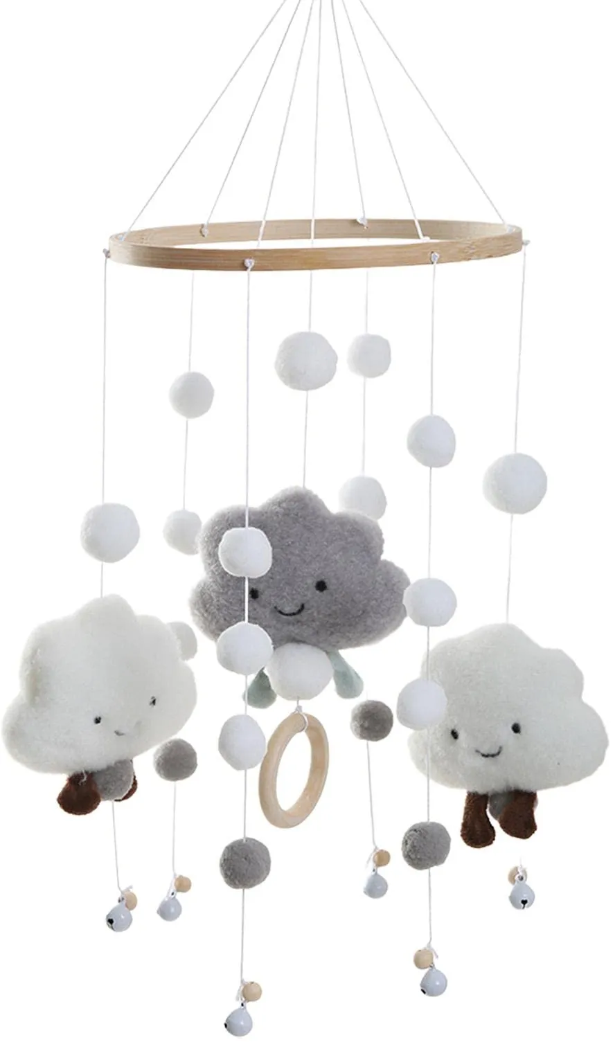 Bettglocke, Baby Windspiele, Babybett Mobile Windspiel Filz Bettglocke Bettglocke Baby mit Filzbällen 3D Wolken Mobile Baby Holz mit Glocken Mobile Babybett Dekor für Mädchen und Jungen, Blau