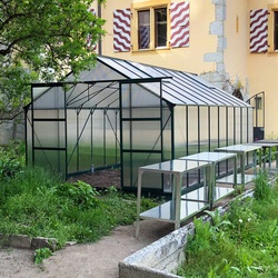 Gewächshaus 16,9m2 grün, Doppelstegplatten aus Polycarbonat 4mm + Fundament Green Protect