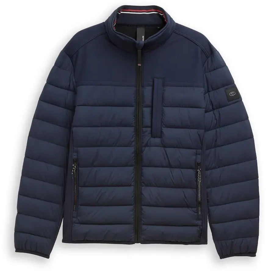 TOM TAILOR Herren Hybrid Steppweste mit Stehkragen, blau, Uni, Gr. S