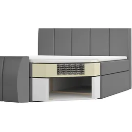 A&J MöbelLand Boxspringbett KARIS 160x200 mit Bettkasten, Topper und gepolstertem Kopfteil. Farbe: Dunkelgrau - Dunkelgrau