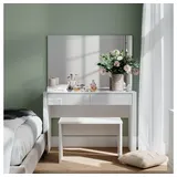 Vicco Schminktisch Annabelle, Weiß Hochglanz/Weiß 110 cm mit Spiegel und Bank