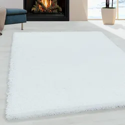 Hochflor-Teppich AYYILDIZ TEPPICHE "SYDNEY 3000", weiß, B:240cm H:50mm L:340cm, Polypropylen (PP), Teppiche, Shaggy, Langflor, uni, auch in rund, Wohnzimmer