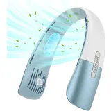 Tragbarer Nackenventilator, Freisprechventilator, 5 Einstellbare Geschwindigkeiten, Per Usb Wiederaufladbarer Persönlicher Ventilator Mit Led-anzeige, Kopfhörerdesign Für Damen Und Herren – Blau