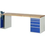 PROREGAL Werkbank Serie 7000 - Modell 7511 | HxBxT 84x250x70cm | 5x Schublade + 1x Schrank | Schubladenmaße 1x60 + 1x90 + 2x150 + 1x270mm