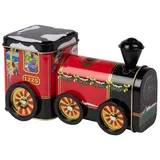 POWERHAUS24 Santa Express, weihnachtliche Lokomotive mit drehbaren Rädern, Keks-, Geschenk-, Blechdose Vol. 0,6l inkl. PH24 Backrezept