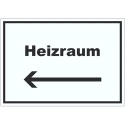 HB-Druck Heizraum Aufkleber mit Text und Richtungspfeil links Heizung Wärme waagerecht A4 (210x297mm)