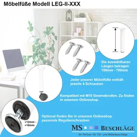 MS Beschläge 500mm Möbelfüße 4er Set runde Möbelbeine Tischfüße M10 Gewindegang