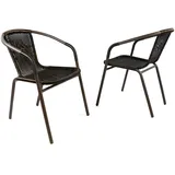 Nexos Trading Bistrostuhl stapelbar Poly-Rattan Gartenstuhl Balkonstuhl Terrassenstuhl Rattanstuhl mit Stahlgestell pflegeleicht robust für Balkon Terrasse Garten (2er Set Dunkelbraun)