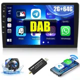 [2G+64G] Hikity DAB/DAB+ Autoradio Doppel Din mit 10.1 Zoll Bildschirm Wireless Carplay Android Auto 2Din Radio Android mit Navi GPS Navigation WiFi FM RDS USB Mirror Link MIC Rückfahrkamera